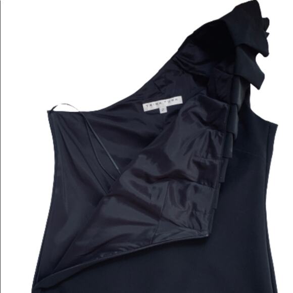 Trina Turk Dress Black One Shoulder Ruffled Neckline Maxi Cocktail Dress Size 2 - Picture 12 of 16